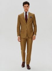 PAKO LORENTE – Jasnobrązowe garniturowe spodnie męskie z wełną. Brązowe garnitury Pako Lorente, m, bez wzorów, z wełny. Za 299.99 zł.