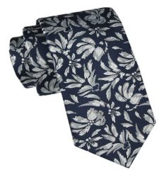 Modny Męski Krawat - Alties - Granat, Popielaty Wzór Kwiatowy. Niebieskie krawaty i muchy Alties, bez wzorów, z tkaniny. Za 49.00 zł.