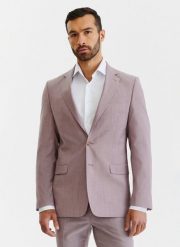 PAKO LORENTE – Gładka różowa marynarka garniturowa męska. Czerwone garnitury Pako Lorente, na komunię, m, bez wzorów, z wełny. Za 599.99 zł.