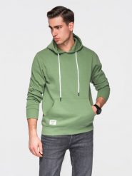 Bluza bawełniana męska dresowa BASIC kangurka z kapturem OM-SSBN-0270 - - Rozmiar: XXL. Zielone bluzy Ombre Clothing, m, z aplikacjami, z bawełny, z kapturem. W wyprzedaży za 118.99 zł.