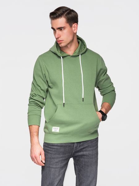 Bluza bawełniana męska dresowa BASIC kangurka z kapturem OM-SSBN-0270 - - Rozmiar: XXL. Zielone bluzy Ombre Clothing, m, z aplikacjami, z bawełny, z kapturem. W wyprzedaży za 118.99 zł.