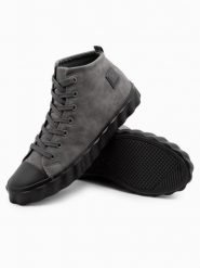 Wysokie męskie trampki z ozdobną falowaną podeszwą – szare V2 - Rozmiar: 43. Szare trampki Ombre Clothing, m, bez wzorów, bez zapięcia. W wyprzedaży za 99.99 zł.