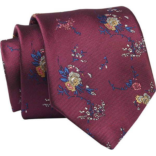 Krawat Bordowy w Kwiatki, 7 cm, Elegancki, Klasyczny, Męski -ALTIES. Czerwone krawaty i muchy Alties, bez wzorów, z tkaniny. Za 55.00 zł.