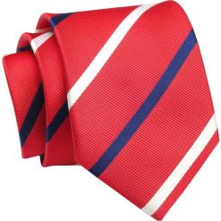 Krawat Czerwony w Granatowo-Białe Paski 7 cm, Elegancki, Klasyczny, Męski -ALTIES. Czerwone krawaty i muchy Alties, bez wzorów, z tkaniny. Za 49.00 zł.