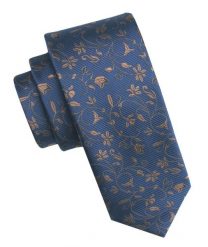 Elegancki i Modny Męski Krawat - Angelo di Monti - Brązowe Kwiatki, Niebieskie Tło. Niebieskie krawaty i muchy Angelo di Monti, bez wzorów, z tkaniny. Za 45.00 zł.