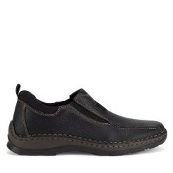 Półbuty Rieker. Czarne eleganckie półbuty Rieker, bez wzorów, bez obcasa, bez zapięcia. Za 399.99 zł.