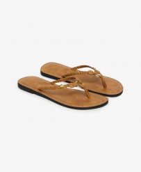 Superdry Plecione klapki z ekologicznej skóry – Argan Oil Brown. Brązowe klapki Superdry, ze skóry. Za 129.40 zł.