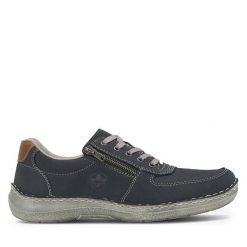 Półbuty Rieker. Niebieskie eleganckie półbuty Rieker, bez wzorów, bez obcasa, bez zapięcia. Za 259.99 zł.
