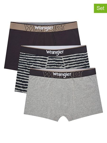 Wrangler Bokserki (3 pary) "Braham" w kolorze szaro-czarno-granatowym rozmiar: M. Czarne bokserki Wrangler, m, bez wzorów. Za 87.81 zł.
