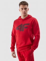 4F Bluza dresowa nierozpinana z kapturem męska - czerwona XL. Czerwone bluzy 4F, m, bez wzorów, z bawełny, z kapturem. W wyprzedaży za 119.99 zł.