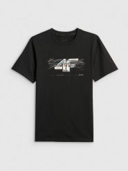 4F T-shirt regular z nadrukiem męski - czarny XXL. Czarne t-shirty 4F, bez wzorów, z materiału, bez ramiączek. Za 79.99 zł.