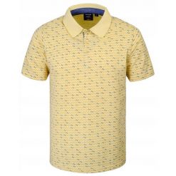 Koszulka Polo - Męska - Pako Jeans - Żółta w Drobny Wzór. Żółte koszulki polo Pako Jeans, l, bez wzorów, z bawełny, bez kołnierzyka, bez ramiączek. Za 119.00 zł.