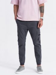 Męskie spodnie JOGGERY z zapinanymi kieszeniami cargo - grafitowe V3 OM-PAJO-0125 - XL. Szare joggery i bojówki Ombre Clothing, na co dzień, l, bez wzorów, z bawełny. Za 107.99 zł.
