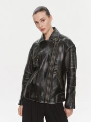 MAX&Co. Kurtka skórzana Ugolina Czarny Regular Fit. Czarne kurtki Maxco, m, bez wzorów, ze skóry, bez kaptura. Za 2,499.00 zł.