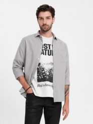 Koszula męska z kieszenią REGULAR FIT - szara V1 OM-SHCS-0148 - XXL. Szare koszule Ombre Clothing, l, bez wzorów, z bawełny, bez kołnierzyka, bez ramiączek. W wyprzedaży za 49.99 zł.