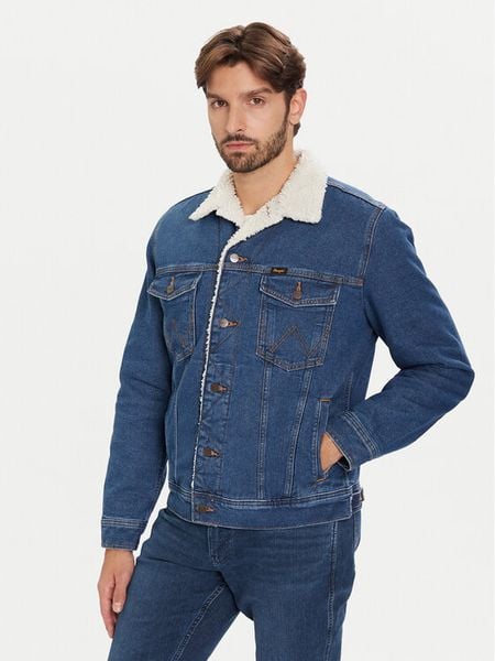 Wrangler Kurtka jeansowa Sherpa Classic 112371440 Niebieski Regular Fit. Niebieskie kurtki Wrangler, m, bez wzorów, z bawełny, bez kaptura. Za 479.99 zł.