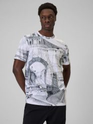 4F T-shirt regular z nadrukiem męski - czarno-biały M. Białe t-shirty 4F, m, bez wzorów, z materiału, bez kołnierzyka, bez ramiączek. Za 99.99 zł.