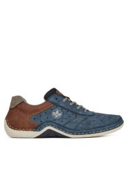 Rieker Półbuty 07506-16 Granatowy. Niebieskie eleganckie półbuty Rieker, bez wzorów, z materiału, bez obcasa, bez zapięcia. Za 369.99 zł.