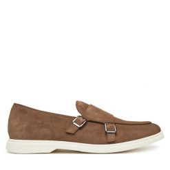 Półbuty BOSS. Brązowe eleganckie półbuty Boss, bez wzorów, bez obcasa, bez zapięcia. Za 609.99 zł.