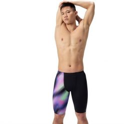 Spodenki pływackie męskie Speedo Ml One-Leg Printed Jammer Am. Czarne odzież kąpielowa Speedo, m, bez wzorów, z materiału, sportowe. Za 239.99 zł.