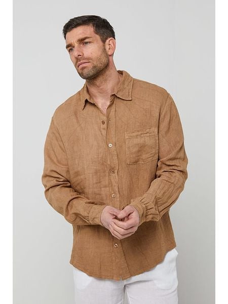 Rodier Lin Lniana koszula w kolorze karmelowym rozmiar: XL/XXL. Brązowe koszule Rodier Lin, xl, bez wzorów, ze lnu, bez kołnierzyka, bez ramiączek. Za 132.36 zł.