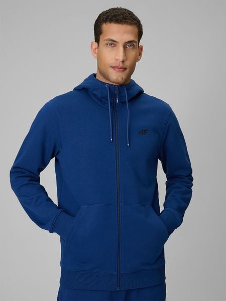 4F Bluza dresowa regular z kapturem męska - granatowa M. Niebieskie bluzy 4F, m, bez wzorów, z bawełny, z kapturem. Za 169.99 zł.