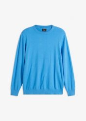 Cienki sweter z miękkiej mieszanki bawełny. Niebieskie swetry nierozpinane bonprix, m, bez wzorów, z bawełny, bez kołnierzyka, bez ramiączek. Za 79.99 zł.
