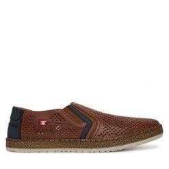 Półbuty Rieker. Brązowe eleganckie półbuty Rieker, bez wzorów, bez obcasa, bez zapięcia. Za 359.99 zł.