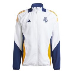 Bluza dresowa Prematch Real Madrid 2024/25. Białe bluzy Adidas, bez wzorów, z dresówki, bez kaptura. Za 344.20 zł.
