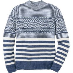 Sweter wzorzysty Regular Fit bonprix indygo + biel wełny. Swetry nierozpinane bonprix. Za 79.99 zł.