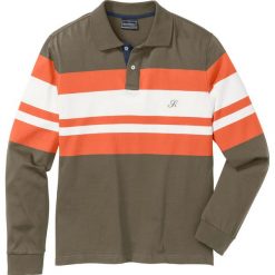 Shirt polo z długim rękawem Regular Fit bonprix ciemnooliwkowo-ciemnopomarańczowo-biel wełny. Bluzki z długim rękawem bonprix. Za 59.99 zł.