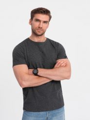 T-shirt męski z ozdobnym efektem confetti - czarny V5 OM-TSCT-0178 - XL. Czarne t-shirty Ombre Clothing, l, bez wzorów, z bawełny, bez kołnierzyka, bez ramiączek. W wyprzedaży za 39.99 zł.