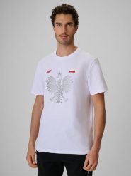 4F Koszulka kibica męska - biała M. Białe t-shirty sportowe 4F, bez wzorów, z dzianiny, bez ramiączek. Za 79.99 zł.