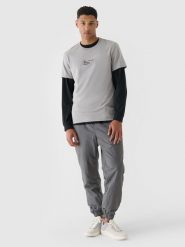 4F T-shirt regular z nadrukiem męski - szary M. Szare t-shirty 4F, m, bez wzorów, z bawełny, bez kołnierzyka, bez ramiączek. W wyprzedaży za 29.99 zł.