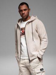 Dresowa rozpinana bluza hoodie w stylu streetwearowym – piaskowa V6 - Rozmiar: S. Bluzy Ombre Clothing, l, bez wzorów, z bawełny, bez kaptura. W wyprzedaży za 139.99 zł.