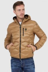 BLAUER Brązowa męska kurtka puchowa z kapturem. Brązowe kurtki Blauer USA, l, bez wzorów, z puchu, z kapturem. W wyprzedaży za 919.99 zł.