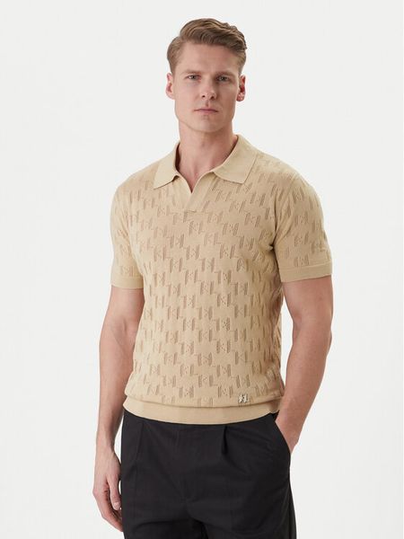 KARL LAGERFELD Polo 655005 562301 Beżowy Slim Fit. Brązowe koszulki polo KARL LAGERFELD, m, bez wzorów, z bawełny, bez kołnierzyka, bez ramiączek. Za 425.99 zł.