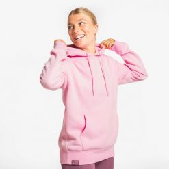 Bluza sportowa "Bougeons en Rose". Czerwone bluzy z kapturem DOMYOS, l, bez wzorów, z materiału, z kapturem. Za 89.99 zł.