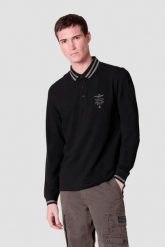 AERONAUTICA MILITARE Czarny męski longsleeve polo Frecce Tricolori. Czarne bluzki z długim rękawem Aeronautica Militare, l, bez wzorów, bez kołnierzyka, bez ramiączek. W wyprzedaży za 239.99 zł.