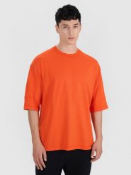 4F T-shirt oversize gładki męski - pomarańczowy XL. Brązowe t-shirty 4F, m, bez wzorów, z bawełny, bez kołnierzyka, bez ramiączek. W wyprzedaży za 39.99 zł.