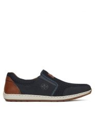 Rieker Półbuty 08869-14 Granatowy. Niebieskie eleganckie półbuty Rieker, bez wzorów, z materiału, bez obcasa, bez zapięcia. Za 239.99 zł.