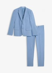 Garnitur z super stretchem 2-częściowy, slim fit. Niebieskie garnitury bonprix, m, bez wzorów. Za 479.99 zł.