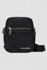 KARL LAGERFELD Czarna męska saszetka z monogramem. Czarne torby na ramię KARL LAGERFELD, bez wzorów, z materiału, małe, bez dodatków. W wyprzedaży za 549.99 zł.