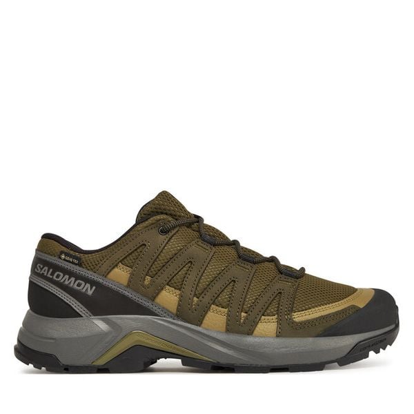 Trekkingi Salomon. Brązowe buty trekkingowe Salomon, bez wzorów, z gore-texu, bez zapięcia. Za 399.99 zł.
