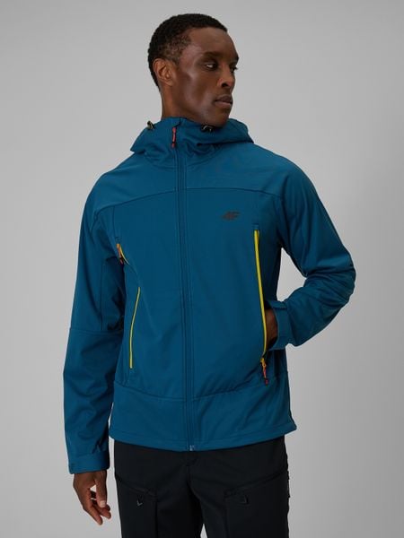 4F Kurtka softshell wiatroodporna membrana 8000 męska - turkusowa S. Niebieskie kurtki 4F, l, bez wzorów, ze skóry, bez kaptura. Za 399.99 zł.