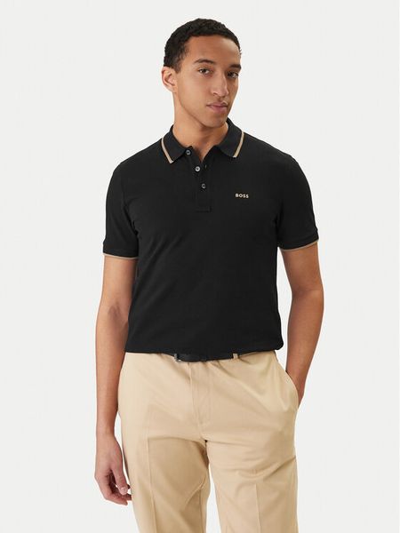 BOSS Polo Parlay 190 50494697 Czarny Regular Fit. Czarne koszulki polo Boss, l, bez wzorów, z bawełny, bez kołnierzyka, bez ramiączek. Za 303.99 zł.