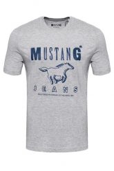 MUSTANG T SHIRT BASIC PRINT TEE MID GREY MELANGE 1008372 4140. Szare t-shirty Mustang, m, bez wzorów, z bawełny, bez kołnierzyka, bez ramiączek. Za 69.99 zł.