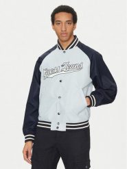 Guess Jeans Kurtka bomber M5GL32 WHAA2 Błękitny Regular Fit. Niebieskie kurtki Guess Jeans, m, z aplikacjami, z jeansu, bez kaptura. Za 419.99 zł.