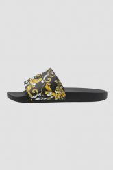 VERSACE JEANS COUTURE Czarne klapki Fondo Slide DIS. SQ4, Rozmiar 42. Czarne klapki Versace Jeans Couture, z jeansu. W wyprzedaży za 249.99 zł.