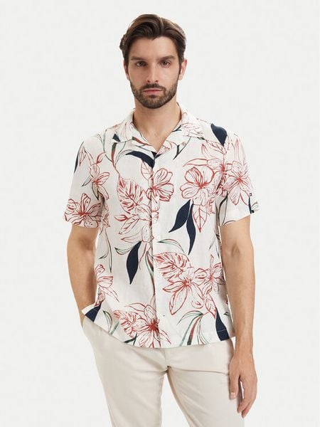 Tommy Hilfiger Koszula MW0MW43310 Biały Regular Fit. Białe koszule Tommy Hilfiger, m, bez wzorów, ze lnu, bez kołnierzyka, bez ramiączek. Za 489.99 zł.